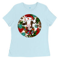 Baby Blue Christmas cow gemstone Ladies Tee - Artiststas