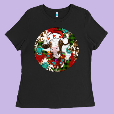 Christmas Cow Gemstone Ladies Tee Designed By Artiststas