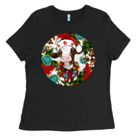 Black Christmas cow gemstone Ladies Tee - Artiststas