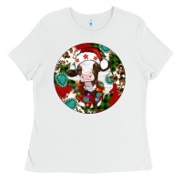 White Christmas cow gemstone Ladies Tee - Artiststas