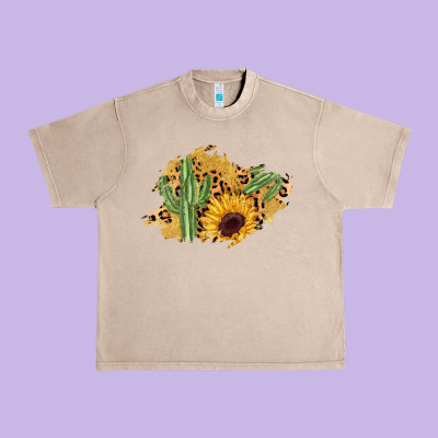 Cactus Leopard Sunflower Glitter  Patch Urban Heavy Tee Designed By Adodesignshop