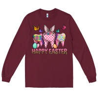Burgundy Happy Easter Dental And Egg Long Sleeve Tee - BundleAndBundleShop