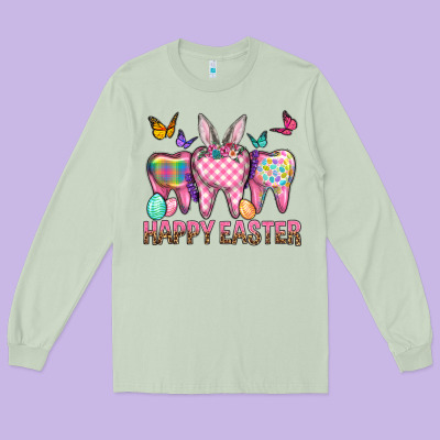 Happy Easter Dental And Egg Long Sleeve Tee Designed By Bundleandbundleshop