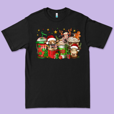 Christmas Cows Coffee Premium Tee Designed By Jasminsmagicworld