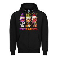 Black Hallothanksmas wine glasses Zipper Hoodie - NancyCooperArtShop