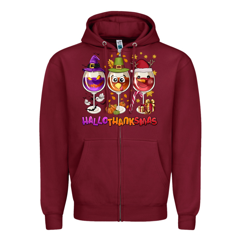 Hallothanksmas Wine Glasses Zipper Hoodie by NancyCooperArtShop | Teevron