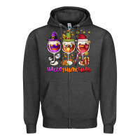 Charcoal Heather Hallothanksmas wine glasses Zipper Hoodie - NancyCooperArtShop