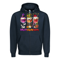 Navy Hallothanksmas wine glasses Zipper Hoodie - NancyCooperArtShop