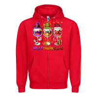 Red Hallothanksmas wine glasses Zipper Hoodie - NancyCooperArtShop