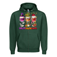 Sports Green Hallothanksmas wine glasses Zipper Hoodie - NancyCooperArtShop