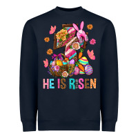 Navy He Is Risen Easter Heavyweight Sweatshirt - BundleAndBundleShop