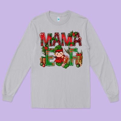 Mama Elf With Gift Christmas Long Sleeve Tee Designed By Bundleandbundleshop