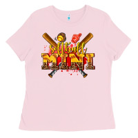 Bubblegum Pink softball mini Ladies Tee - AdoDesignShop