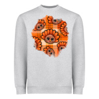 Heather Grey Thanksgiving Turkey With Tartan Patch Heavyweight Sweatshirt - BundleAndBundleShop