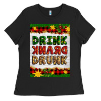 Black Christmas Drink Drank Drunk Ladies Tee - Artiststas