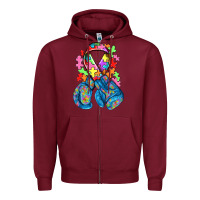 Burgundy autism awareness with boxing gloves Zipper Hoodie - NancyCooperArtShop