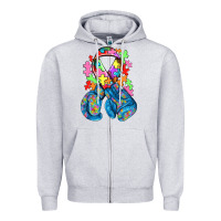 Heather Grey autism awareness with boxing gloves Zipper Hoodie - NancyCooperArtShop