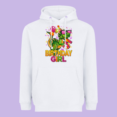 5 Rd Birthday Girl T Rex Pink Heavyweight Hoodie Designed By Cowgirlartshop