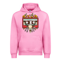 Fuchsia Pink bull skull sunflower floral cassette Urban Hoodie - FaDigitalArtStudio