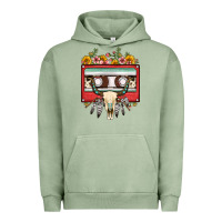 Pigment Oil Green bull skull sunflower floral cassette Urban Hoodie - FaDigitalArtStudio