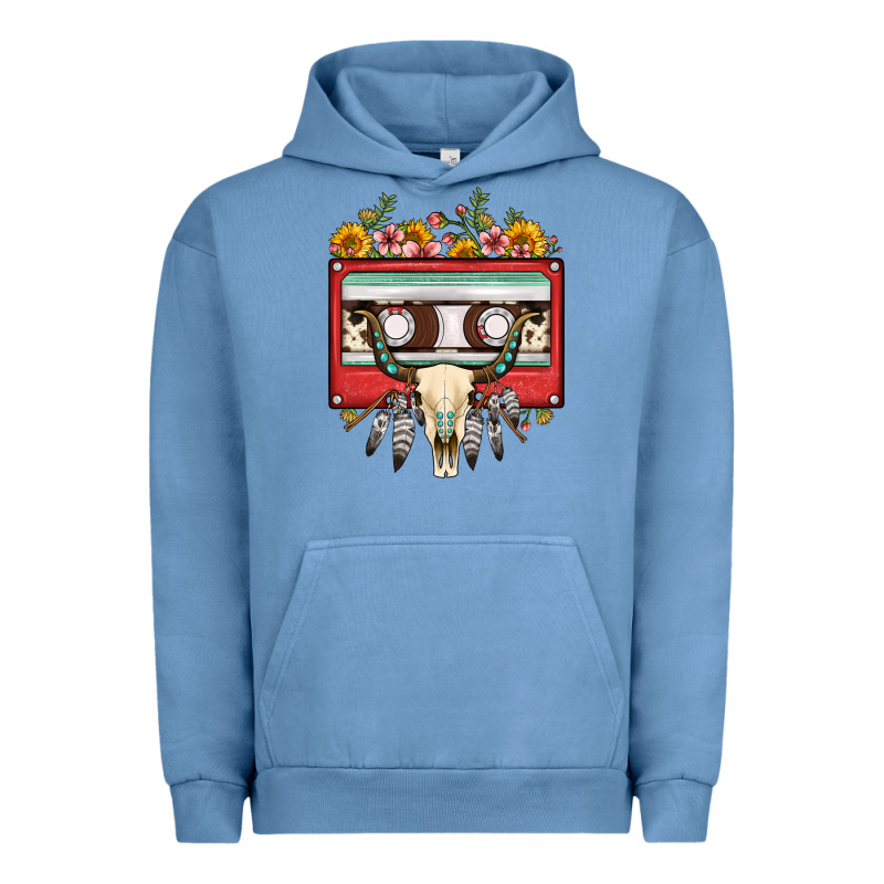 Bull Skull Sunflower Floral Cassette Urban Hoodie by FaDigitalArtStudio | Teevron
