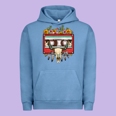 Bull Skull Sunflower Floral Cassette Urban Hoodie Designed By Fadigitalartstudio