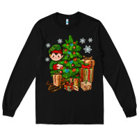 Black Christmas Elf With Gift Long Sleeve Tee - BundleAndBundleShop