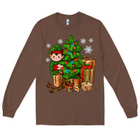 Chestnut Christmas Elf With Gift Long Sleeve Tee - BundleAndBundleShop