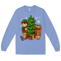Colony Blue Christmas Elf With Gift Long Sleeve Tee - BundleAndBundleShop
