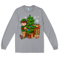 Heather Grey Christmas Elf With Gift Long Sleeve Tee - BundleAndBundleShop