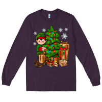 Plum Christmas Elf With Gift Long Sleeve Tee - BundleAndBundleShop