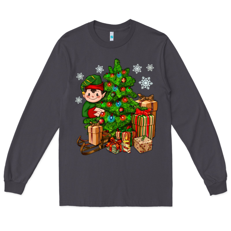 Christmas Elf With Gift Long Sleeve Tee by BundleAndBundleShop | Teevron