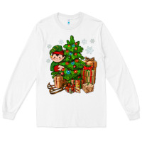 White Christmas Elf With Gift Long Sleeve Tee - BundleAndBundleShop