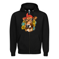 Black Western Cow with Sunflowers and Gemstone Zipper Hoodie - texasbilliewilder