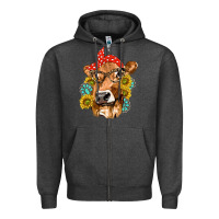 Charcoal Heather Western Cow with Sunflowers and Gemstone Zipper Hoodie - texasbilliewilder