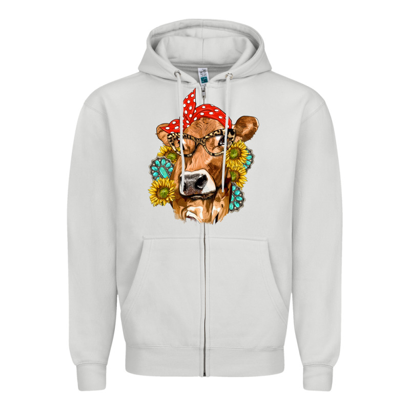 Western Cow With Sunflowers And Gemstone Zipper Hoodie by texasbilliewilder | Teevron