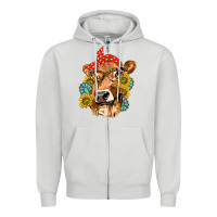 Dove Grey Western Cow with Sunflowers and Gemstone Zipper Hoodie - texasbilliewilder