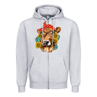 Heather Grey Western Cow with Sunflowers and Gemstone Zipper Hoodie - texasbilliewilder
