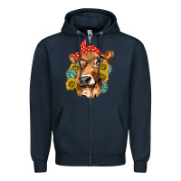 Navy Western Cow with Sunflowers and Gemstone Zipper Hoodie - texasbilliewilder