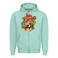 Seafoam Western Cow with Sunflowers and Gemstone Zipper Hoodie - texasbilliewilder