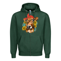 Sports Green Western Cow with Sunflowers and Gemstone Zipper Hoodie - texasbilliewilder