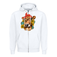White Western Cow with Sunflowers and Gemstone Zipper Hoodie - texasbilliewilder