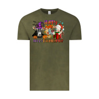 Vintage Olive Happy Hallothanksmas goats Vintage Tee - NancyCooperArtShop