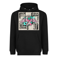 Black cancer ribbon with angel wings Heavyweight Hoodie - CowGirlArtShop