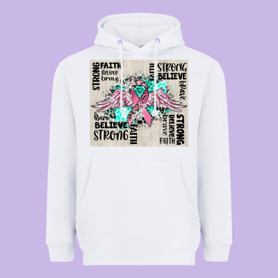 Cancer Ribbon With Angel Wings Heavyweight Hoodie Designed By Cowgirlartshop