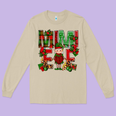 Mimi Elf With Knitting Christmas Long Sleeve Tee Designed By Bundleandbundleshop