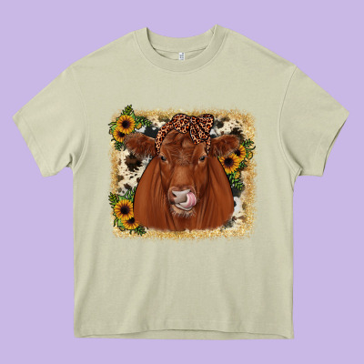 Red Angus Cowhide Sunflower Heavy Core Tee Designed By Jahusdesignshop