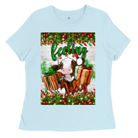 Baby Blue Christmas feeling jolly cow Ladies Tee - Artiststas