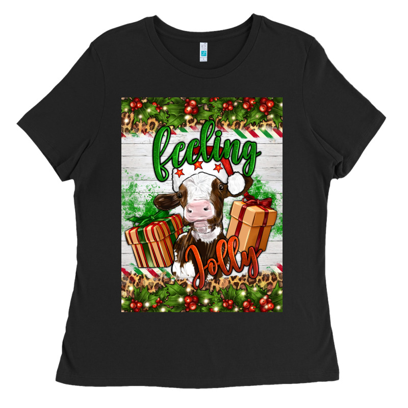 Christmas Feeling Jolly Cow Ladies Tee by Artiststas | Teevron