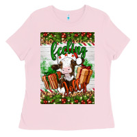 Bubblegum Pink Christmas feeling jolly cow Ladies Tee - Artiststas